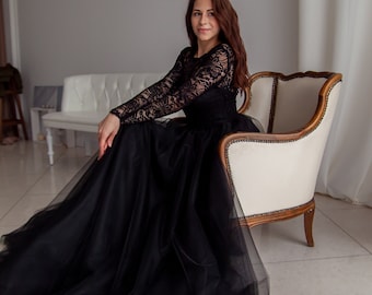 chinese dress ladies Black Puffy Sleeve Sparkle Bridesmaids Dress