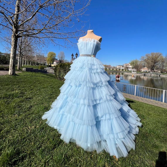princess polly baby blue dress Gorgeous Sick Fluffy Blue Dress,light Blue Ball Gown,multilayer Corset Dress,airy  Wedding Dress,doll Dress With Silver Ribbon,heavenly Color