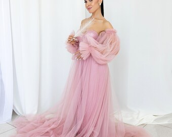 Pink Puffy Dress,ruffled Tulle Dress,corset Pink Event Dress,long Dress for  a Photo Shoot,dresses With Puff Sleeves,corset Dress With Cups - Etsy
