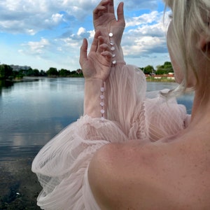 Soft pink event dress,Puffy tulle dress with long train,Dresses with puff sleeves,Wedding Dress,Prom Dress,Pink dress for photo,corset dress image 8