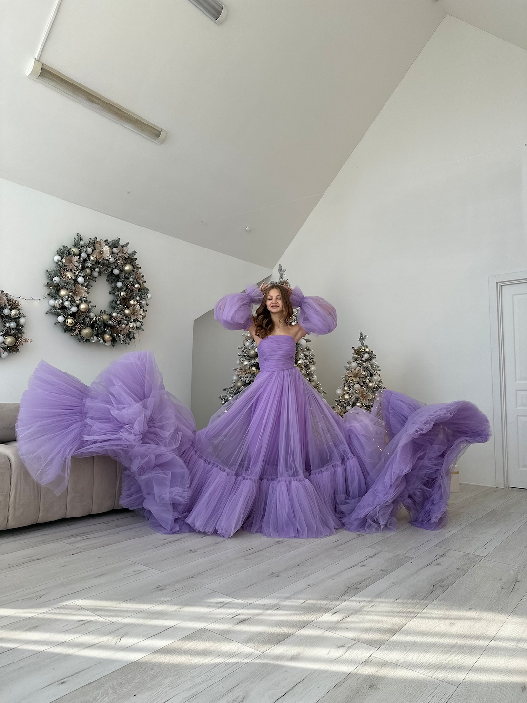 Tulle Dress Purple Dress With Train Big Purple Dress,lush Tulle