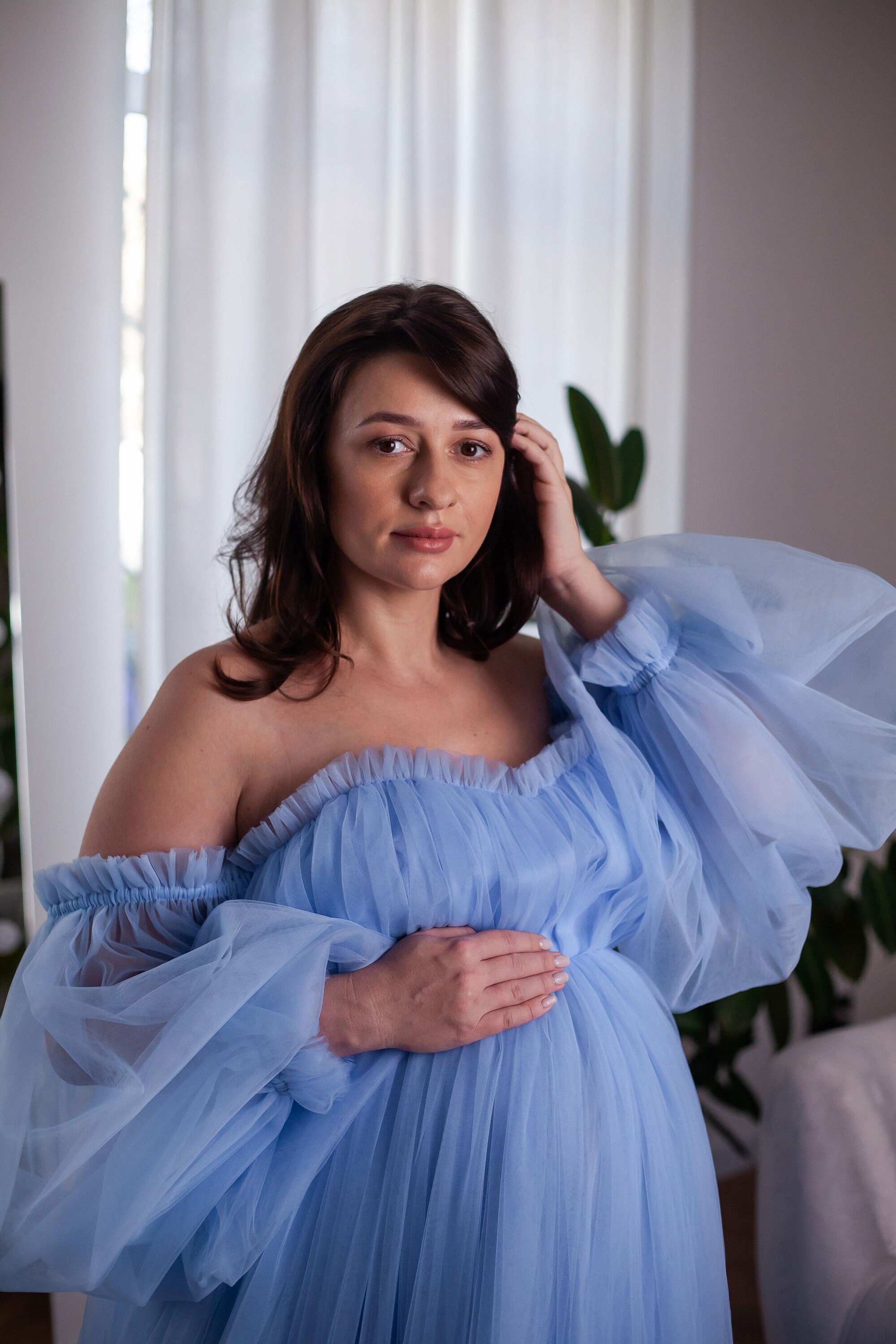 blue fluffy maternity dress Shop Blue Maternity Dress, Formal Dress, Maternity Photoshoot Dress, Baby Shower Dress, Boudoir Gown for Photoshoot, Tulle Maxi Dress,Long Sleeve -