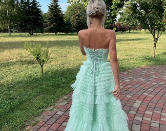 Natural Color of the Dress,green Dress With Ruffle,laurel Dresses,wedding Green  Dress,fluffy Green Dress,dress for a Photo Shoot,midi Dress - Etsy