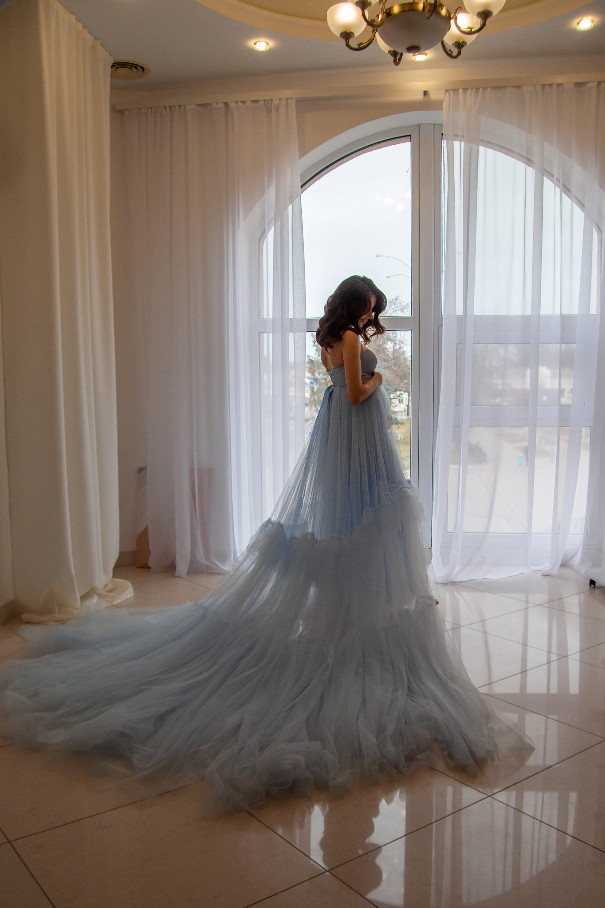 blue fluffy maternity dress New Organza Ruffles Tulle Photo Shoot Gown Fluffy Maternity Photoshoot Dress YE2538 main image 0