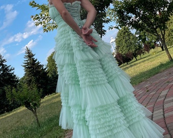 Natural color of the dress,Green dress with ruffle,Laurel dresses,Wedding green dress,Fluffy green dress,Dress for a photo shoot,Midi dress Natural color of the dress,Green dress with ruffle,Laurel dresses,Wedding green dress,Fluffy green dress,Dress for a photo shoot,Midi dress