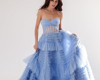 Puffy tulle dress Ruffled dressesPuffy blue dress Elegant dress for photo shoots and special occasions Off the shoulder dresses Fluffy dress
