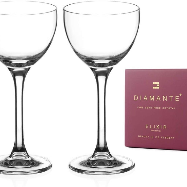 DIAMANTE Crystal Mini Cocktail Coupes 150 ml Aperitif Digestif Glasses Port Long Stem Shot Glasses - ‘Auris’ Collection - Set of 2