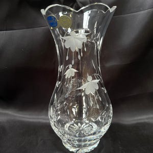 Bohemia Crystal Vase | Etched Glass Floral Vase in Box | Czech Hand Cut Crystal Home Decor | Elegant Gift for Her or Housewarming