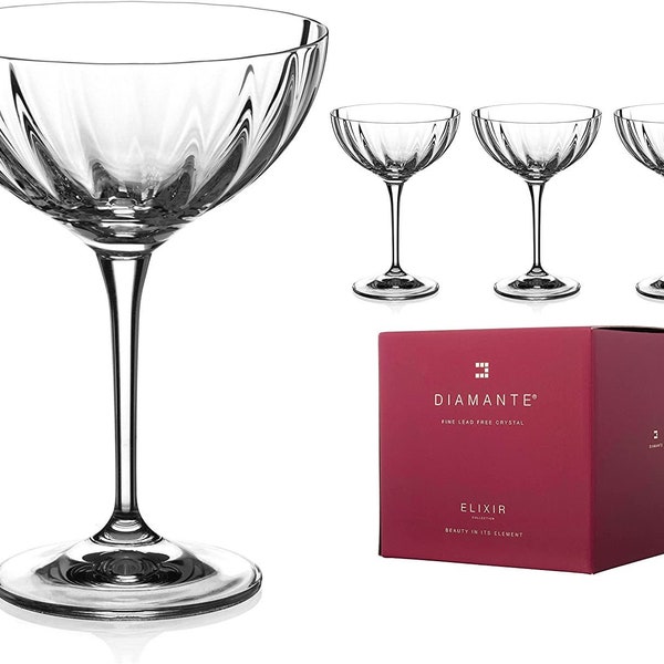 DIAMANTE Champagner-Cocktail-Untertassen / Clutches Set - 'Mirage' - Handgeschliffenes Kristallset mit 4 Untertassen