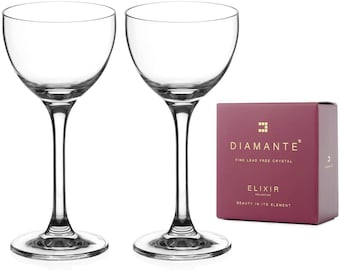 DIAMANTE Crystal Mini Cocktail Coupes 150 ml Aperitif Digestif Glasses Port Long Stem Shot Glasses - ‘Auris’ Collection - Set of 2