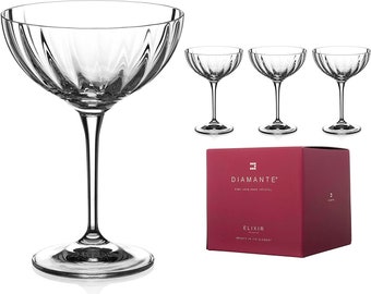 DIAMANTE Champagne Cocktail Saucers/Coupes Set - ‘Mirage’ - Hand Cut Crystal Set of 4