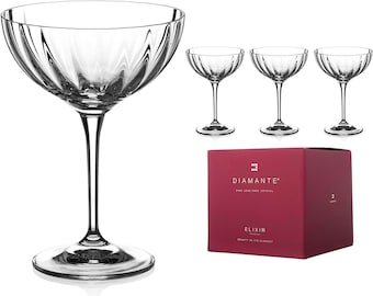 DIAMANTE Champagne Cocktail Saucers/Coupes Set - ‘Mirage’ - Hand Cut Crystal Set of 4