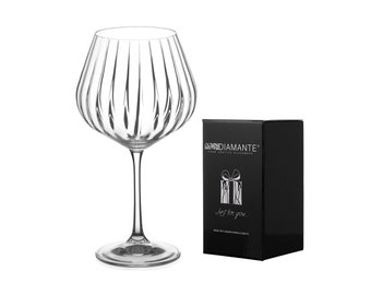 DIAMANTE Gin Glass Copa 'Mirage' Single - Crystal Gin Balloon Glass with Optic Effect - Perfect Gift