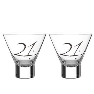 DIAMANTE Swarovski 21. Geburtstag Stemless Martini Cocktailgläser mit Platin - Set aus zwei Gläsern mit Platinprägung „21“