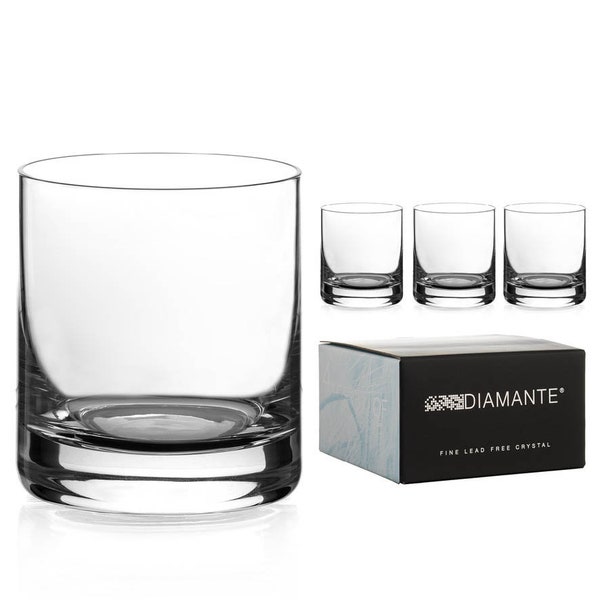 DIAMANTE Whisky Glasses Crystal Short Drink Tumblers - ‘Auris’ Collection Undecorated Crystal - Set of 4