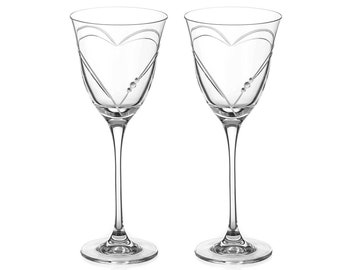 Copas de vino blanco de cristal Beloved Hearts - Juego de 2