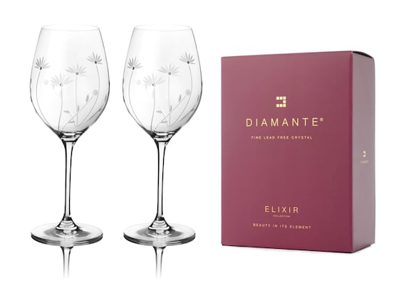 DIAMANTE Universal Crystal Wine Glasses - Bloom - Hand Cut Floral Pattern  Set of 2 - Etsy