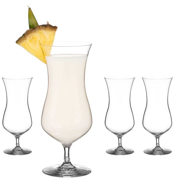 DIAMANTE Pina Colada Glasses - Set of Hurricane Cocktail Glasses - Lead Free Crystal Set of 4