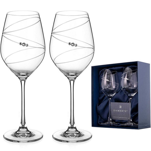 Paire de verres à vin blanc Swarovski DIAMANTE - Motif « anneau » orné de cristaux Swarovski - Lot de 2