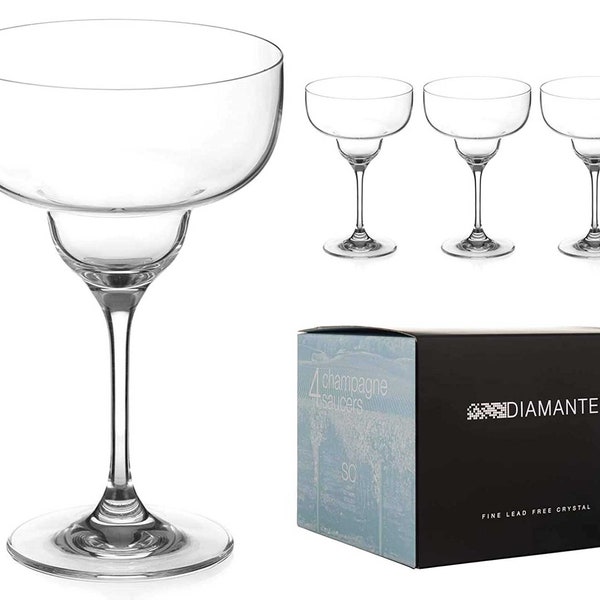 DIAMANTE Crystal Margarita Glasses Set of 4 - ‘Auris’ Collection Undecorated Crystal – Gift Box of 4 Premium Margarita Glasses