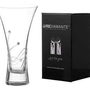DIAMANTE Trumpet Vase &#39;Glasgow&#39; - Small Hand Cut Crystal Vase with Swarovski Crystals - 18 cm