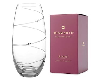 DIAMANTE Swarovski Barrel Vase 'Toast Swirl' - Hand Cut Crystal Vase with Swarovski Crystals - 25 cm