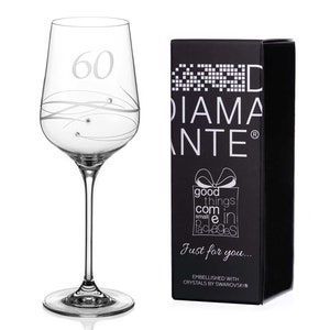 DIAMANTE 60th Birthday Wine Glass - &#39;&#39;Just for You&quot; - Single Wine Glass Present in Gift Box