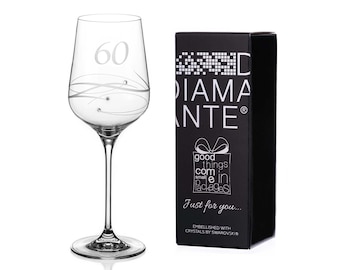 Copa de vino DIAMANTE para el 60.° cumpleaños: "Solo para ti": copa de vino individual en caja de regalo