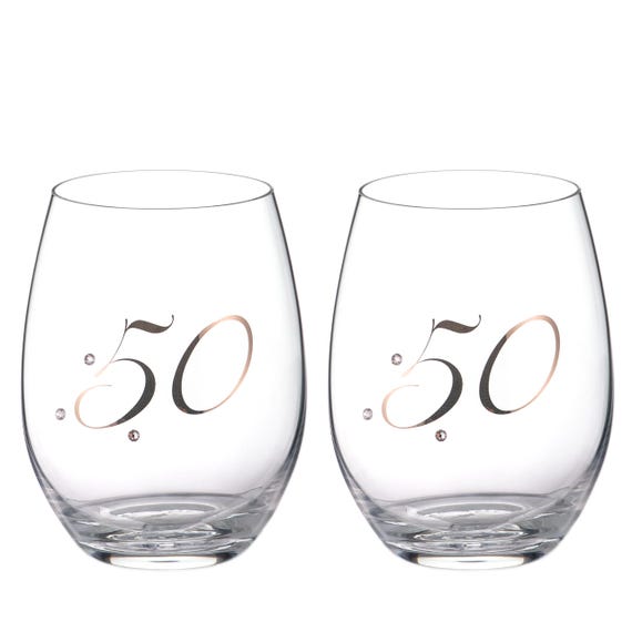 DIAMANTE Crystal Stemless Wine Glasses Birthday, Set, 2 Pieces Premium  Lead-free Crystal With Embellishments, 380ml (50th Birthday) - Etsy
