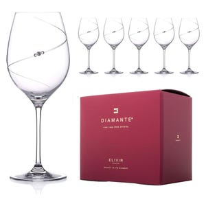 Silhouette Crystal Red Wine Glasses Adorned with Swarovski Crystals - Set of 6