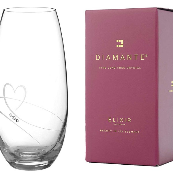 DIAMANTE Swarovski Barrel Vase 'Romance' - Hand Cut Crystal Vase with Swarovski Crystals - 25cm