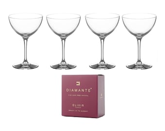 DIAMANTE Mini Nick & Nora Cocktail Coupes Crystal Glasses 140ml, Port or Sherry Glasses, Aperitif Digestif, Negroni Glasses - Set of 4