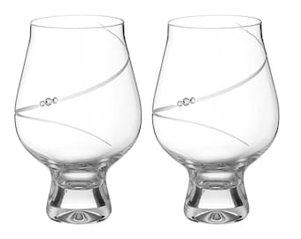 DIAMANTE Gin Goblets - 'Silhouette' Crystal Gin and Tonic Glass - Set of 2