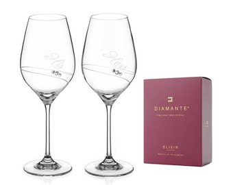 DIAMANTE Swarovski-kristallen wijnglazen glazen paar - 'His & Hers' - set van 2