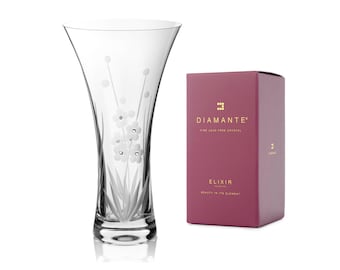 DIAMANTE Swarovski 'Marigold' Vase - Hand Cut Flowers Floral Pattern Trumpet Crystal Vase with Swarovski Crystals - 25cm