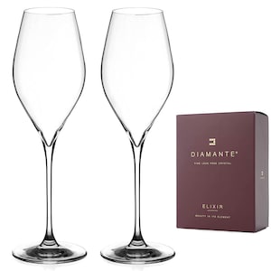 DIAMANTE Prosecco Glasses Set of 2 - Plain Undecorated Crystal Prosecco Glasses Made from Premium Lead Free Crystal - Set of 2