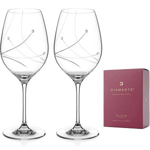 DIAMANTE Swarovski Red Wine Glasses Pair - 'Angelina' Embellished with Swarovski Crystals - Set of 2