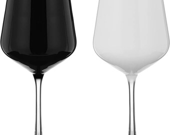 Black and White Painted Wine Glasses Pair - Matching Crystal Wine Glasses -  Set of 2 (half Colour - Clear Stem) - Etsy