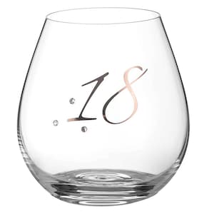 DIAMANTE Swarovski 18th Birthday Stemless Wine Gin Glass – Embossed and Swarovski Crystals – Gift Boxed