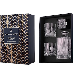 Dorchester Whisky Decanter Set - 1 Crystal Decanter with 2 Crystal Tumblers