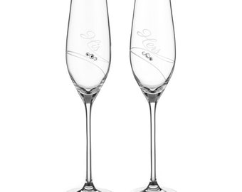 Swarovski Crystal Champagne Flutes Prosecco Glasses - "His & Hers" - Set of 2 Presented In Your Choice Of Gift Box