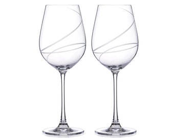 DIAMANTE Red Wine Glasses Pair ‘Aurora’ Collection Hand Cut Design – Set of 2 in a Gift Box