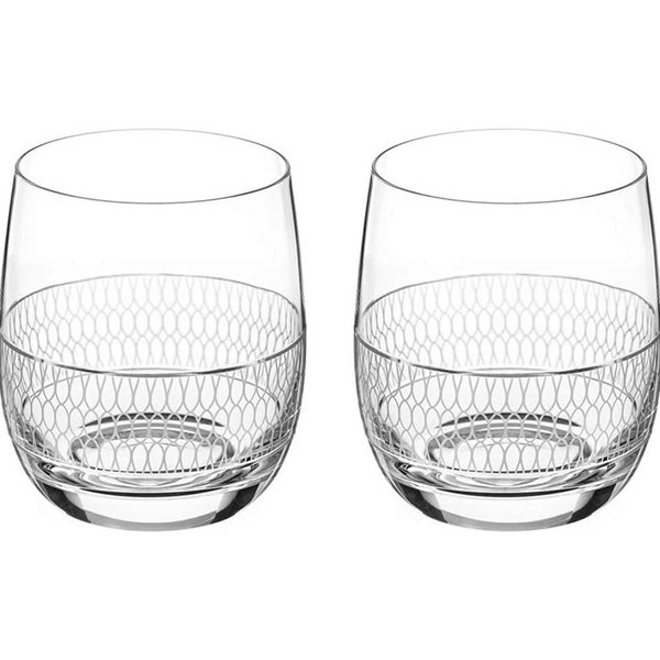 DIAMANTE Whisky Glasses Crystal Short Drink Tumblers Pair with ‘Elise’ Collection Hand Etched Design - Set of 2