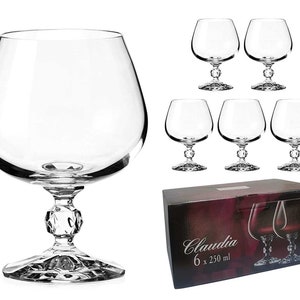 Crystal Brandy Snifter or Cognac Glasses ‘Claudia’, Vintage Style Ball Stemmed, Lead Free Crystal, Set of 6
