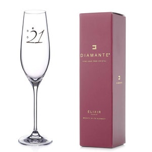 DIAMANTE Swarovski "21st Birthday" Champagne Flute – Single Crystal Champagne Glass Featuring a  Platinum Embossed 21 and Swarovski Crystals