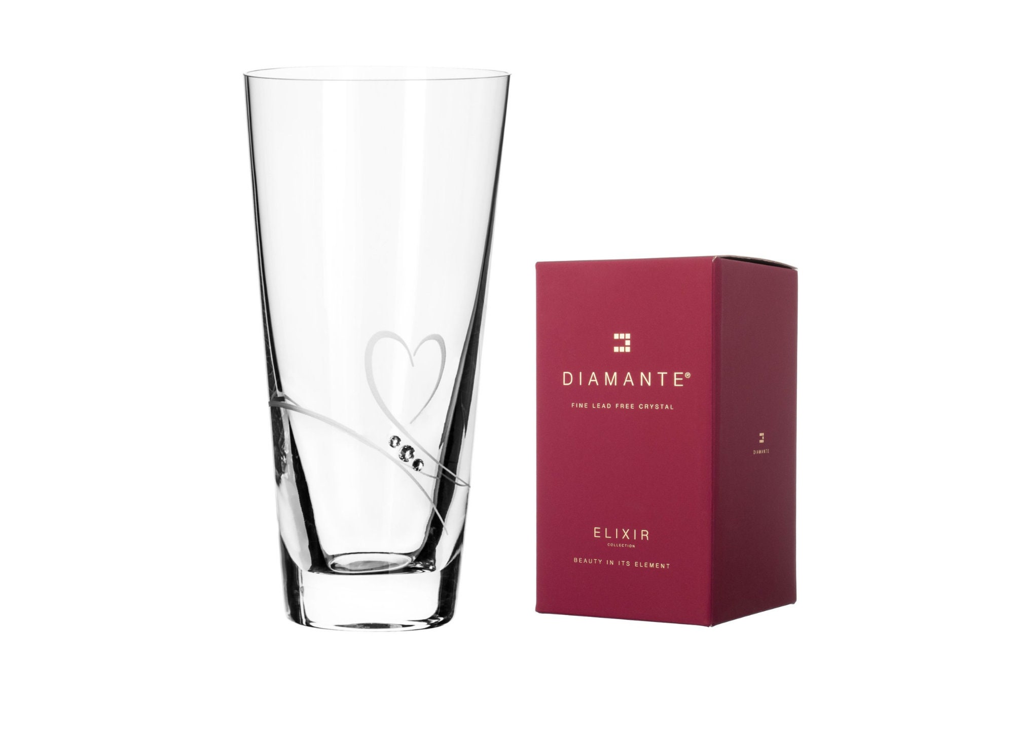 Jarrón de cristal tallado a mano DIAMANTE Romance adornado con cristales Swarovski - 20 cm