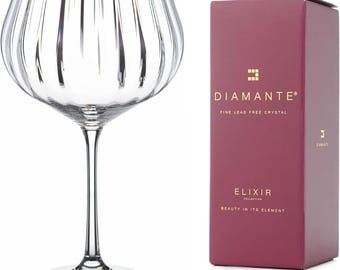 DIAMANTE Crystal Gin Copa Glass, Mirage Gold Gold Rim, Optical Wave Pattern Effect, 570ml, Single Glass