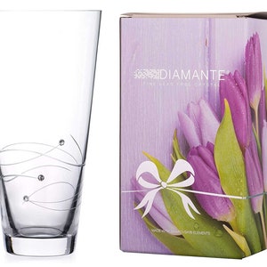 DIAMANTE Spiral Hand Cut Crystal Glass vase Decorated with Swarovski Crystals 25cm - Perfect Gift