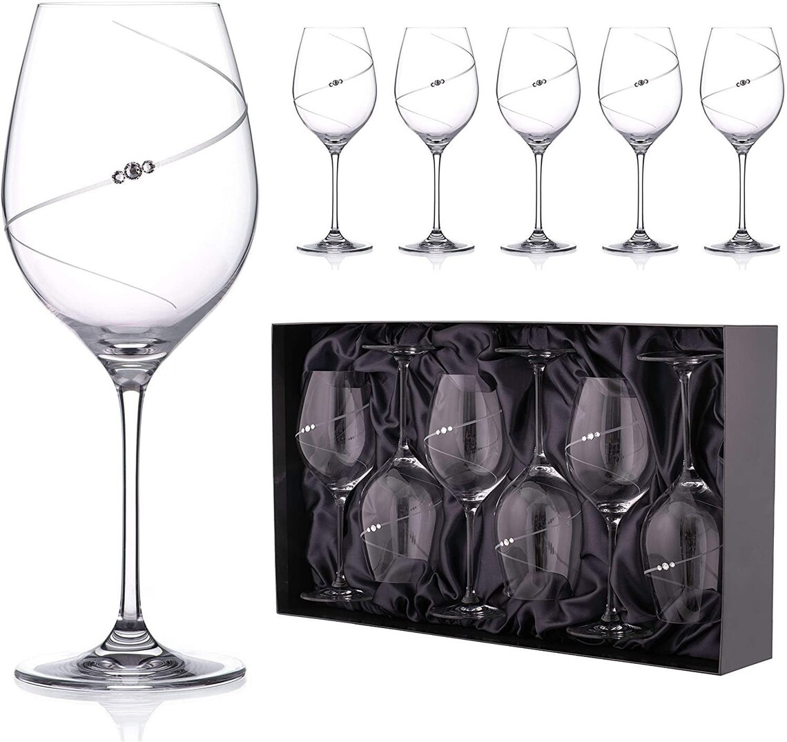 DIAMANTE Swarovski Red Wine Glasses 'Silhouette' Etsy