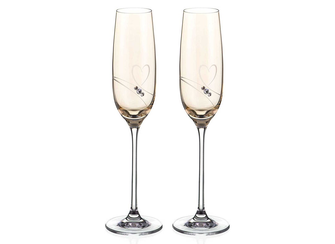 Gold Lustre Champagne Flute Prosecco Glasses Pair 'romance' Embellished